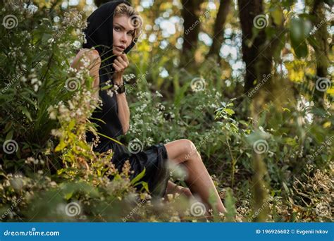 Blonde In Black Hood Dress White Hair In The Woods Fashion Fantasy