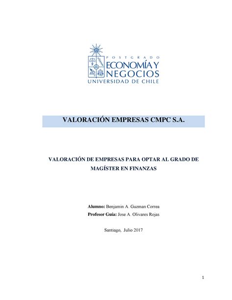 Guzmín Correa Benjamin VALORACIÓN EMPRESAS CMPC S VALORACIÓN DE