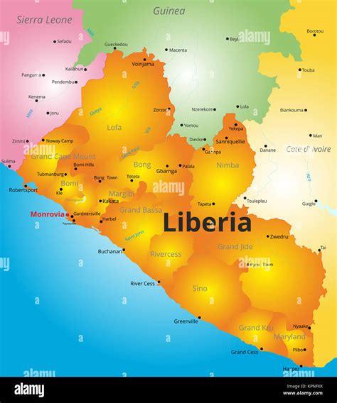 Color Map Of Liberia Country Stock Photo Alamy