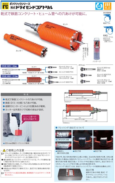 ミヤナガ Pcd6522r ポリクリック乾式ドライモンドコアドリル ロングサイズ （sdsプラス・セット）【送料無料】