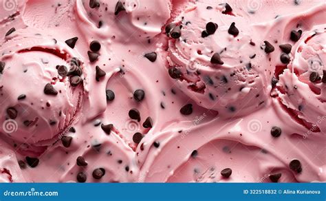 Strawberry Ice Cream With Chocolate Chips Close Up Food Photography Stock Illustration