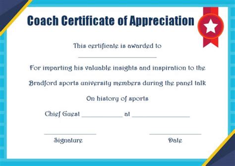 Coach Certificate Of Appreciation Professional Templates For His Her