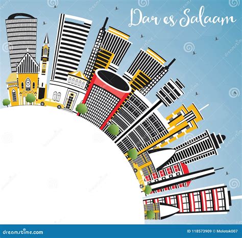 Dar Es Salaam Tanzania City Skyline with Color Buildings, Blue S Stock