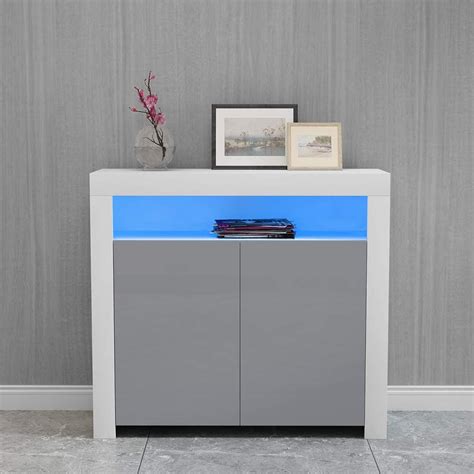 Panana Modern Furniture 2 High Gloss Doors Sideboard Storage Cabinet With Rgb Multicolor Led