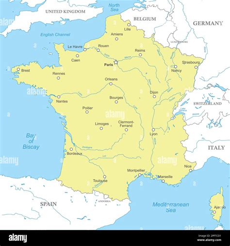 Political Map Of France With National Borders Cities And Rivers Stock