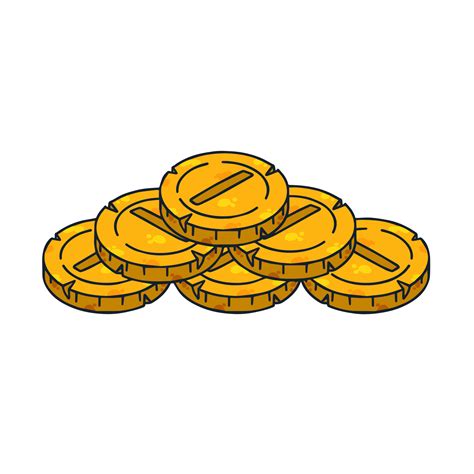 Pile Of Gold Coins Outline Cartoon Icon Of Money And Treasure Concept