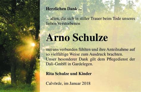 Traueranzeigen Von Arno Schulze Abschied Nehmen De