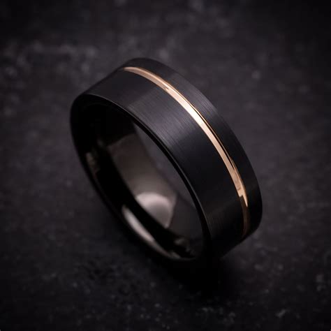 Black Tungsten Ring with Rose Gold Inlay – Anthem Rings