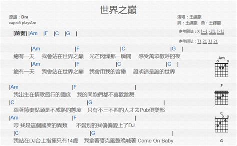 王绎龙《世界之巅》吉他谱c调吉他弹唱谱和弦谱 打谱啦