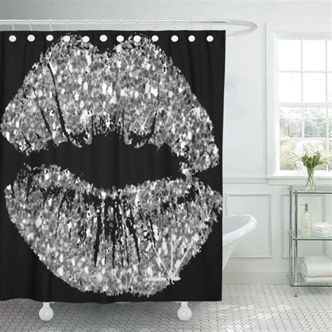 Cynlon Beauty Black Gray Silver Kiss Lips Makeup Sparkly White Bathroom