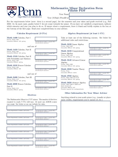 Fillable Online Mathematics Minor Declaration Form Fillable Pdf Fax