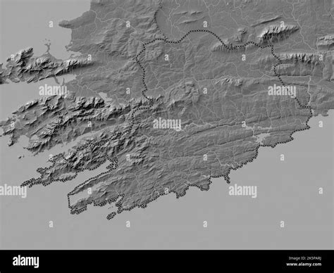 Cork County Of Ireland Bilevel Elevation Map With Lakes And Rivers