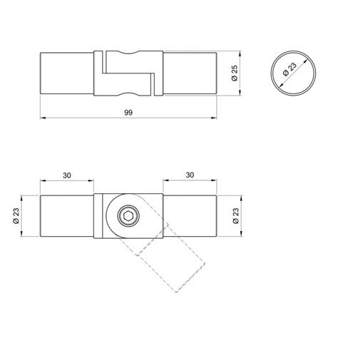 System rurowy Ø25mm złącze łamane zawias montowany do rury chrom