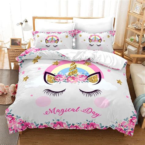 L Yingtao Housse De Couette Licorne Fille Parure De Lit Licorne