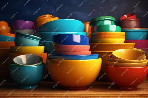 Premium Photo | A set of colorful ceramic mixing bowls