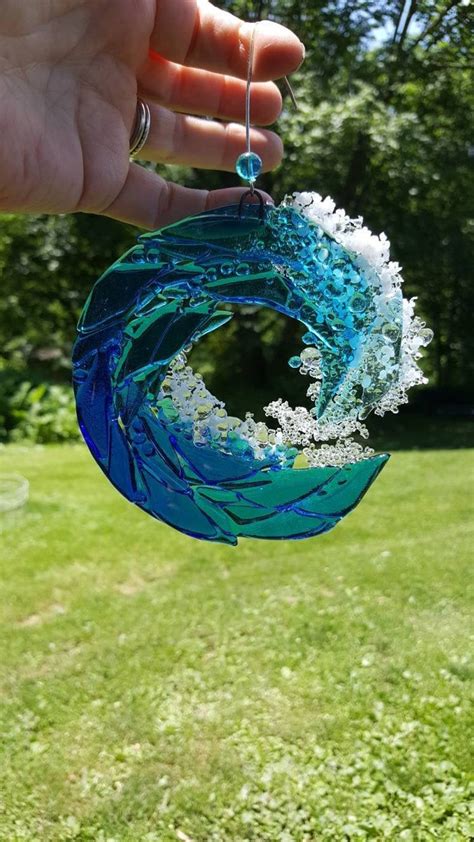 Fused Glass Ocean Wave Suncatcher Ornament 5 Inch Beach Etsy