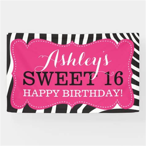 Personalized Zebra Print Sweet 16 Birthday Banner | Zazzle.com