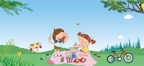 Cute Cartoon Picnic Outdoors Camping Fresh Background, Lovely, Cartoon ...