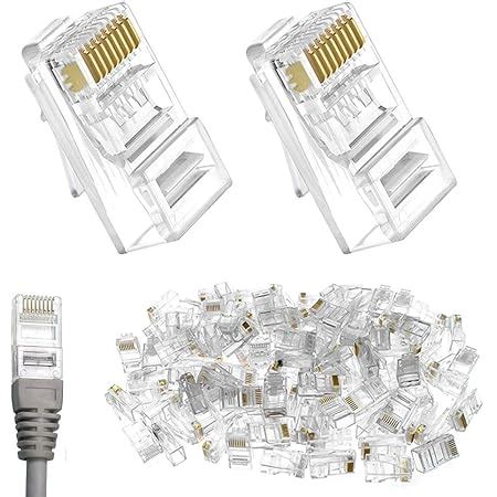 Lot de 100 fiches modulaires RJ45 CAT6 à sertir 8P8C Connecteurs RJ45