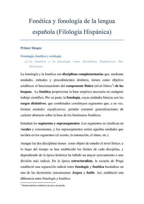 Fonética Y Fonología de La Lengua Española Apuntes bloques 1 3