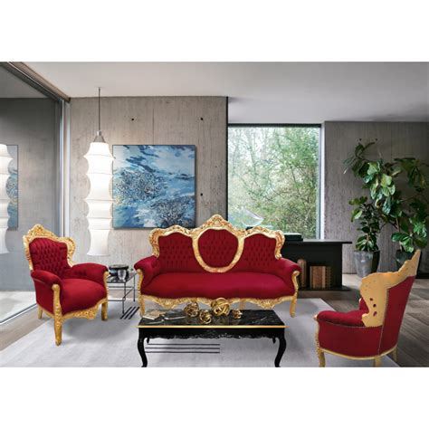 Grand Fauteuil De Style Baroque Velours Bordeaux Et Bois Dor