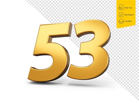 Premium Psd Gold Number Fifty Three Isolated White Background