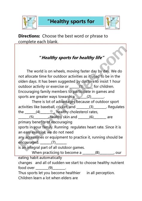 Healthy Sports For Healthy Life Esl Worksheet By Nisachon