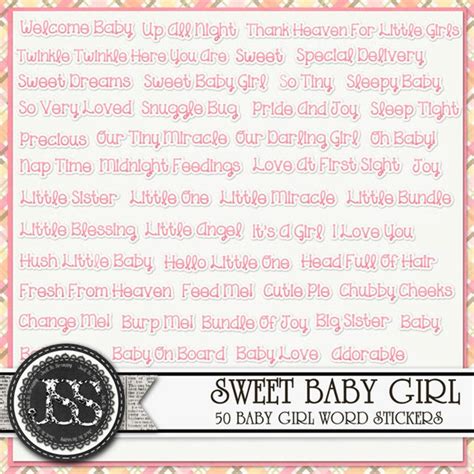 Sweet Baby Girl Word Stickers for Digital Scrapbooking and - Etsy