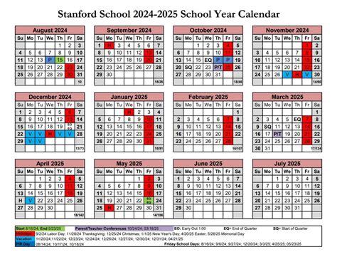 2024-2025 School Year Calendar | Stanford Public Schools