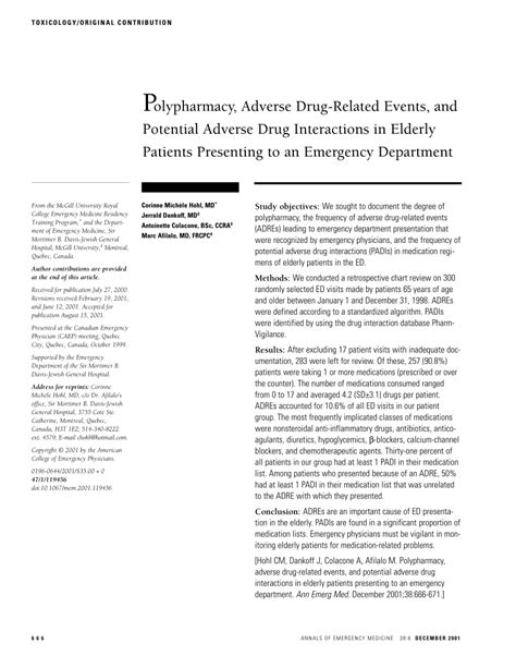 Pdf Polypharmacy Adverse Drug Related Events And Potential Adverse Drug Interactions In