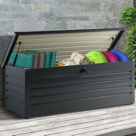 Coffre de jardin métal gris anthracite verrouillable 600L ID Market