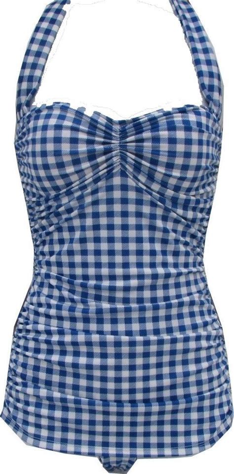 Esther Williams Swim Suit Blue Gingham Plaid Vintage Style 50s 40s