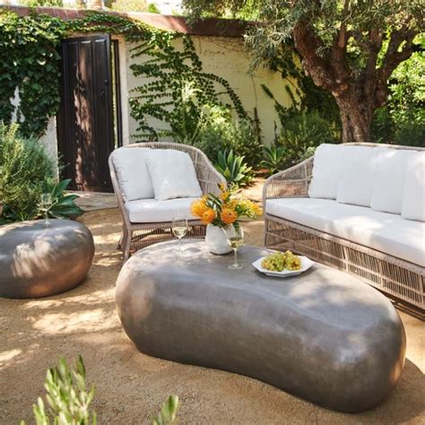 Outdoor Weathered Stone Coffee Tables - Mecox Gardens