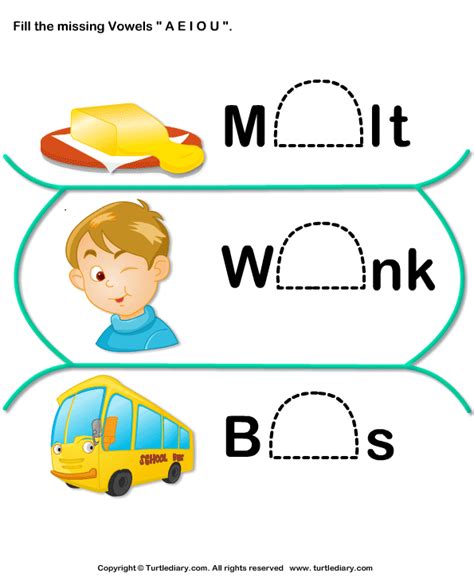 Fill In The Missing Vowel A Turtle Diary Worksheet