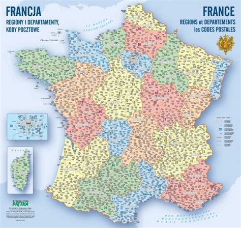 Francja Mapa Cienna Z Kodami Pocztowymi