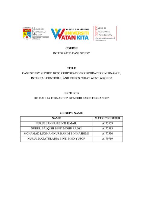 CASE Study Report 1 Tutorial Note COURSE INTEGRATED CASE STUDY