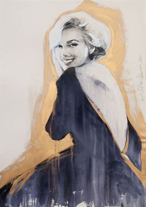 Xxl Drawing Golden Marilyn Monroe 3charcoal Modern Expressive Drawing