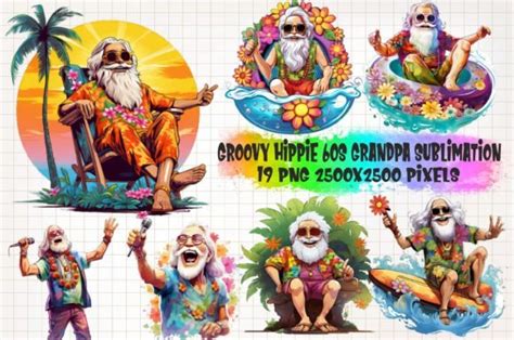 Hippie 60s Grandpa Sublimation Clipart Graphic By Watercolorarch