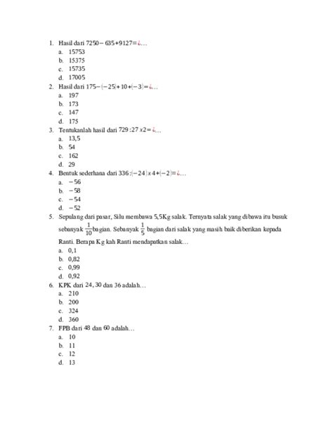 Doc Soal Matematika Kelas 6 Lailatul Ramadani