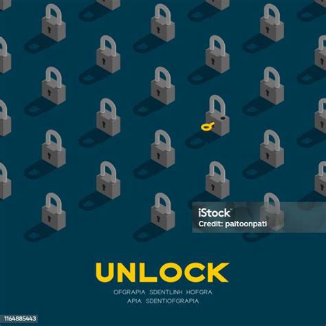 Kunci Dan Kunci Pola Isometrik 3d Password Membuka Poster Konsep Dan