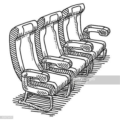 Hand Drawn Vector Drawing Of An Airplane Seat Row Black And White