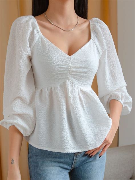 Dazy Lantern Sleeve Sweetheart Neck Peplum Hem Blouse Stylish Tops