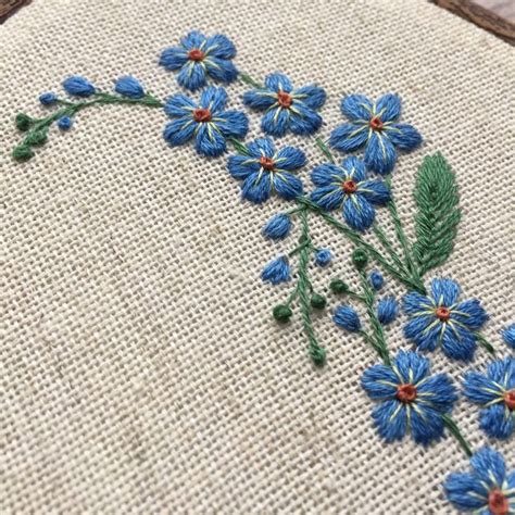 Forget Me Not Embroidery Pattern Diy Blue Wildflowers Etsy Uk