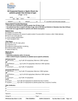 Fillable Online Policyandorders Cw Bc Management Of Sepsis And Septic