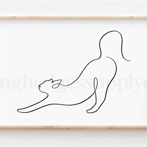 Cat Stretching Line Art Print Minimal Cat Line Drawing Cat Etsy