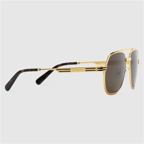 Navigator Frame Sunglasses In Yellow Gold Metal Gucci Us