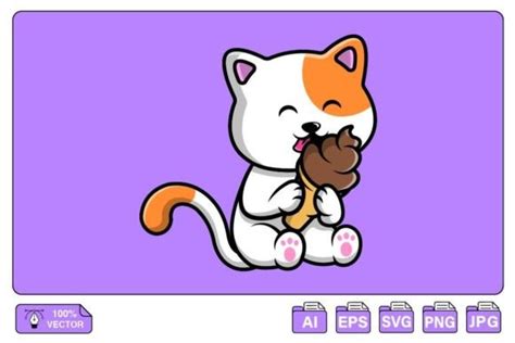 Cute Cat Eating Ice Cream Cartoon Graphic by Menjiwai Pool · Creative Fabrica