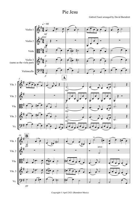 Pie Jesu From Requiem For String Quartet Arr David Burndrett By