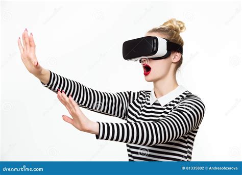 Attractive Woman Wearing Virtual Reality Goggles Vr Headset Stock