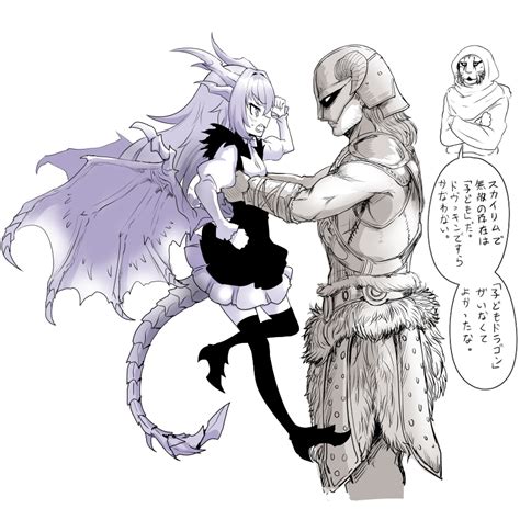 Safebooru Alduin Angry Blush Dovahkiin Dragon Dragon Girl Fangs